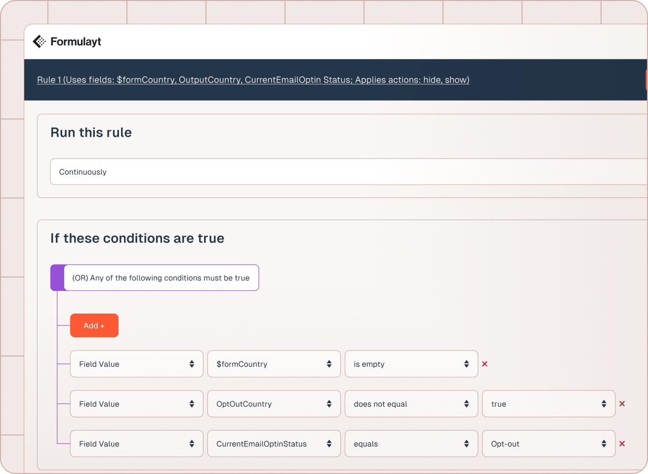 Advanced form functionality with dynamic rules